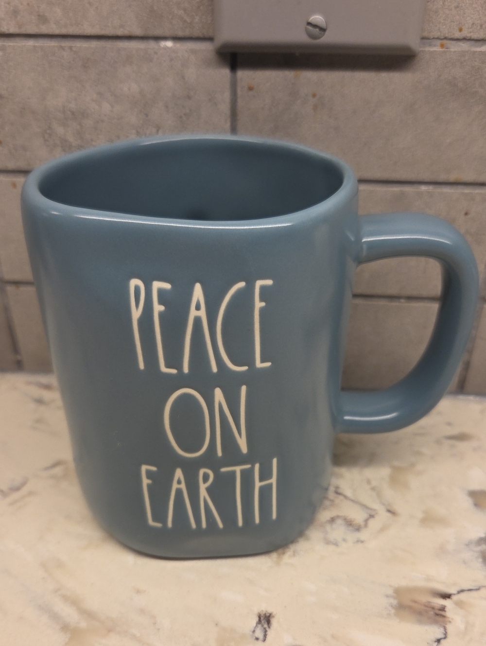 Rae Dunn Peace On Earth Ceramic Mug - Blue Teal Christmas Angel